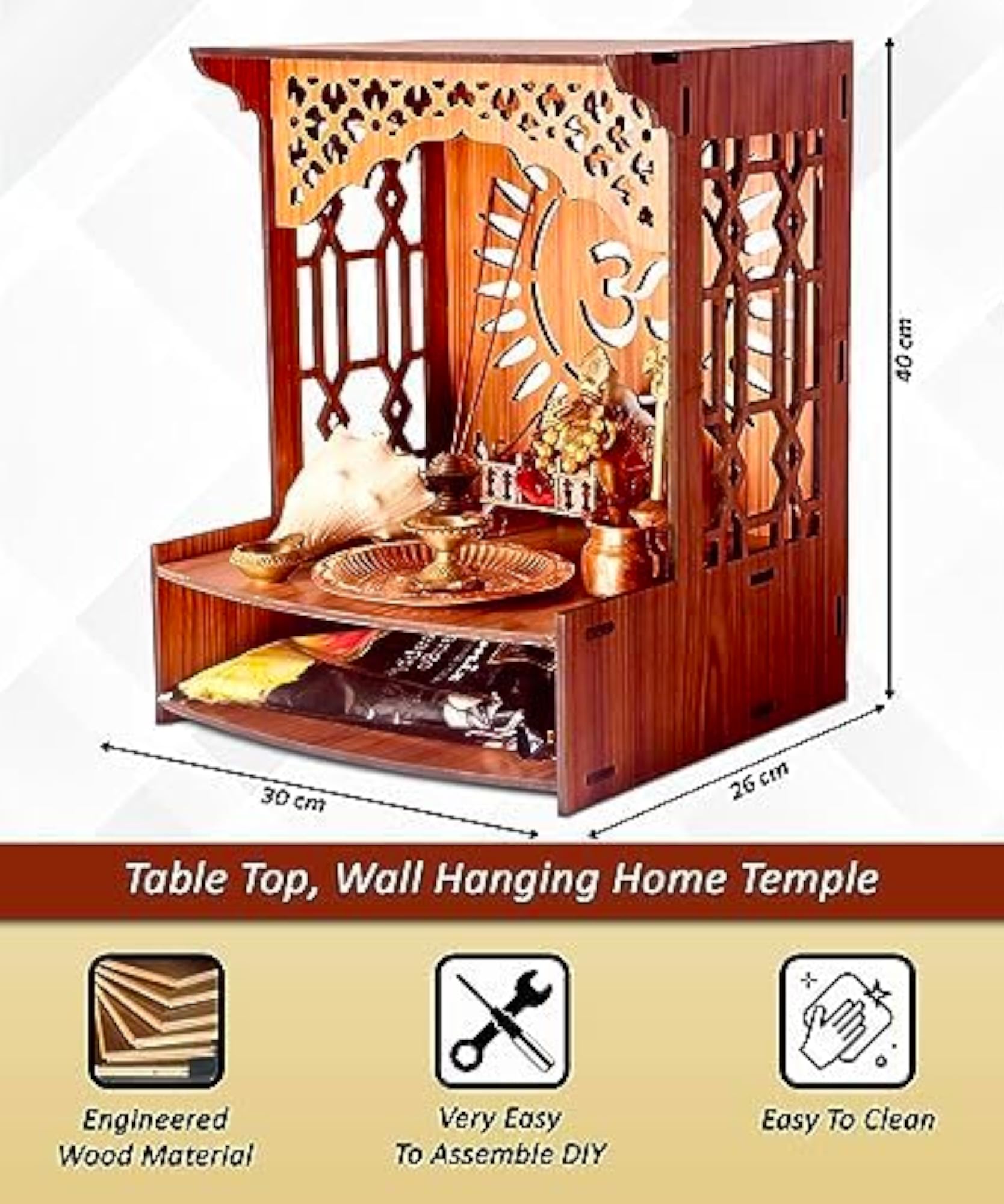 Wall Mounted Wood Temple with LED Spot Light